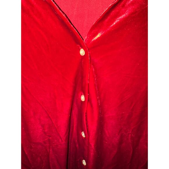 NWT! 1. State Red Long Sleeve Button VNeck Velvet Blouse - Picture 6 of 10